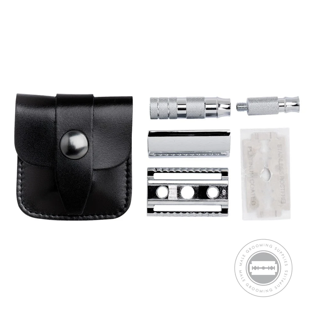 Merkur Closed Comb Travel Razor with Leather Case - Image 4